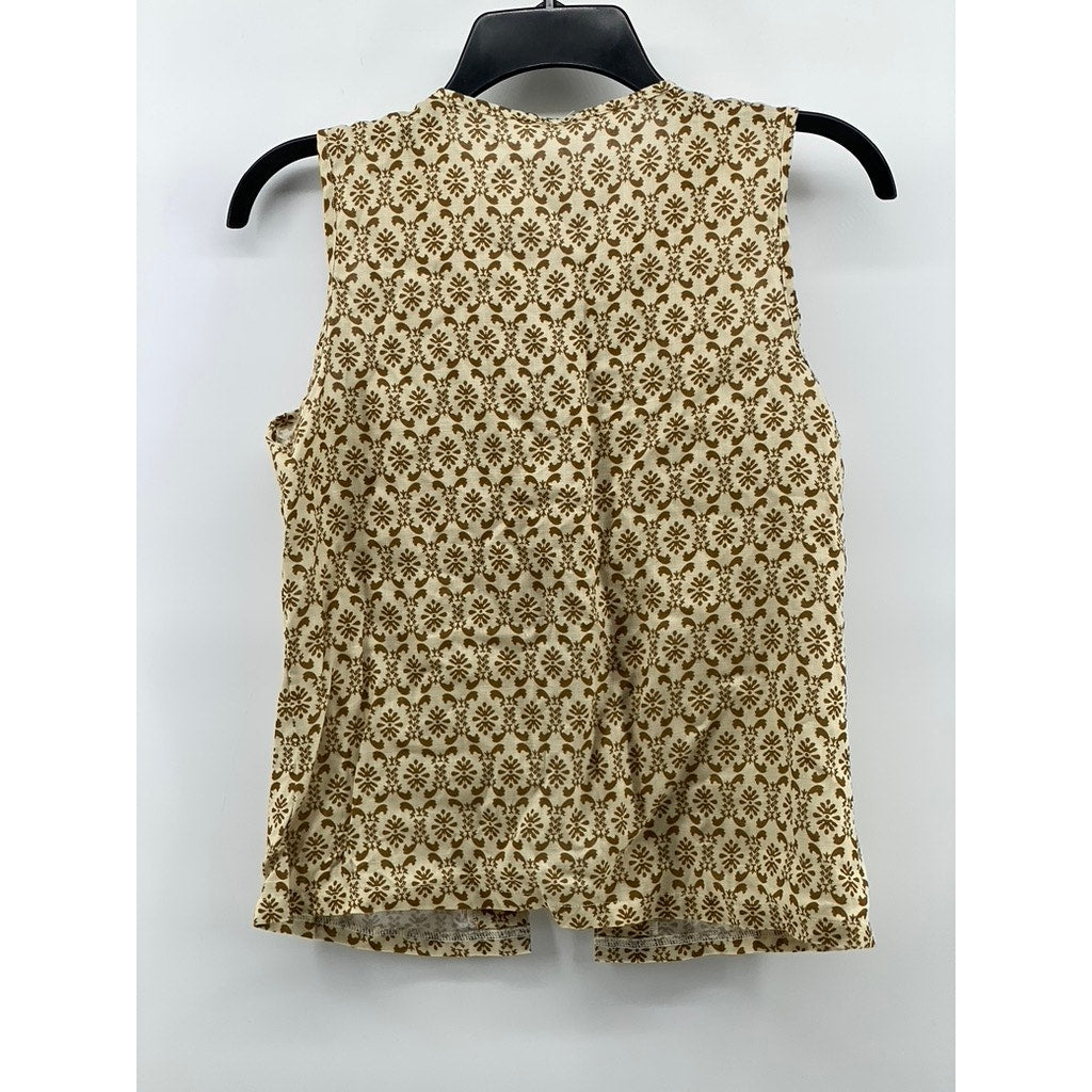 UNBRANDED Women's Tan Printed Tie-Front Sleeveless Top SZ M