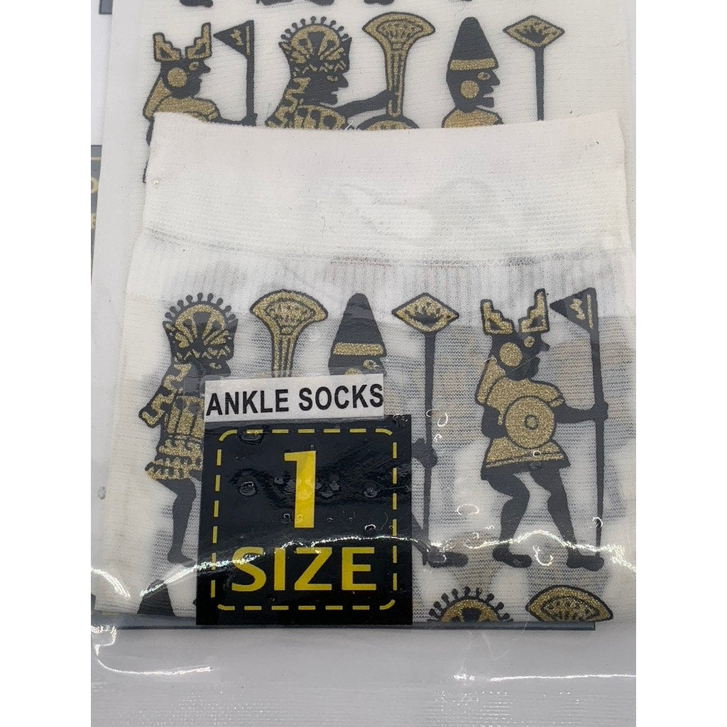 LOOK FROM LONDON HOISERY Women's White Egyptian Print Pull-On Ankle Socks SZ OS