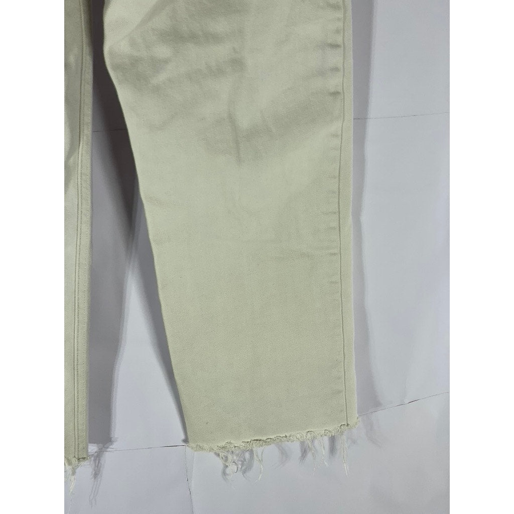 UNIQLO U Women's Cream Cotton Raw-Hem Regular-Fit Straight-Leg Jean SZ 27X32