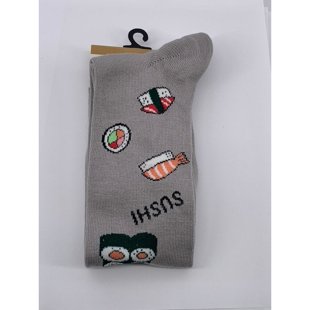 FOOT TRAFFIC Women's Light Gray Sushi Print Knit Pull-On Knee High Socks SZ OS