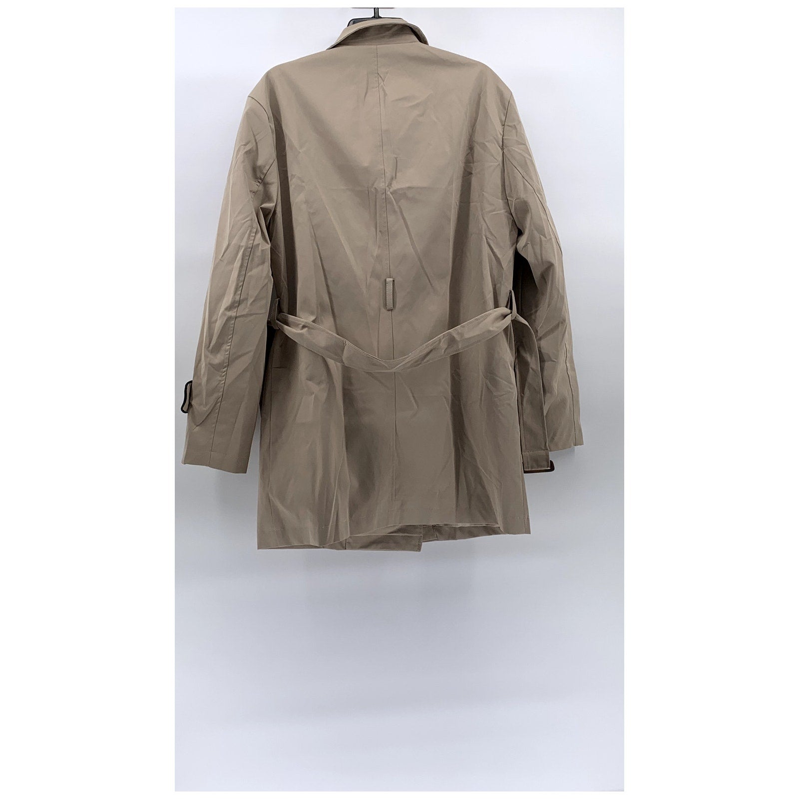 UNBRANDED Women's Khaki-Black Double-Breasted Notch Collar Belted Coat SZ M
