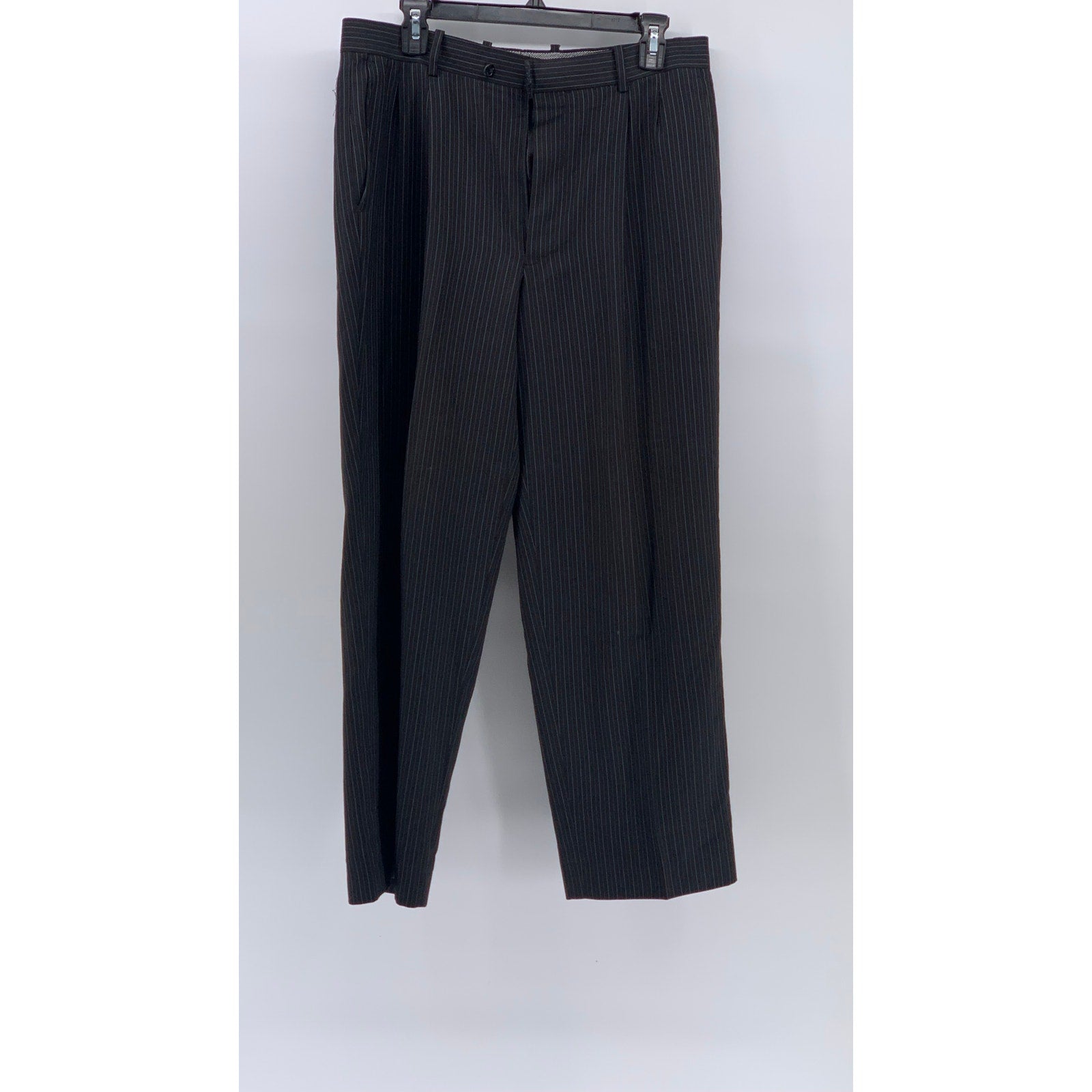 PAOLO GIARDINI Men's Black Pinstripe Straight-Leg Regular-Fit Pants SZ 34R