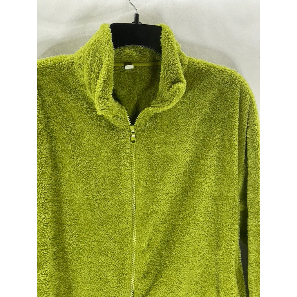 UNIQLO Women's Dark Green Fluffy Yarn Fleece Zip-Up Mock-Neck Jacket SZ XL