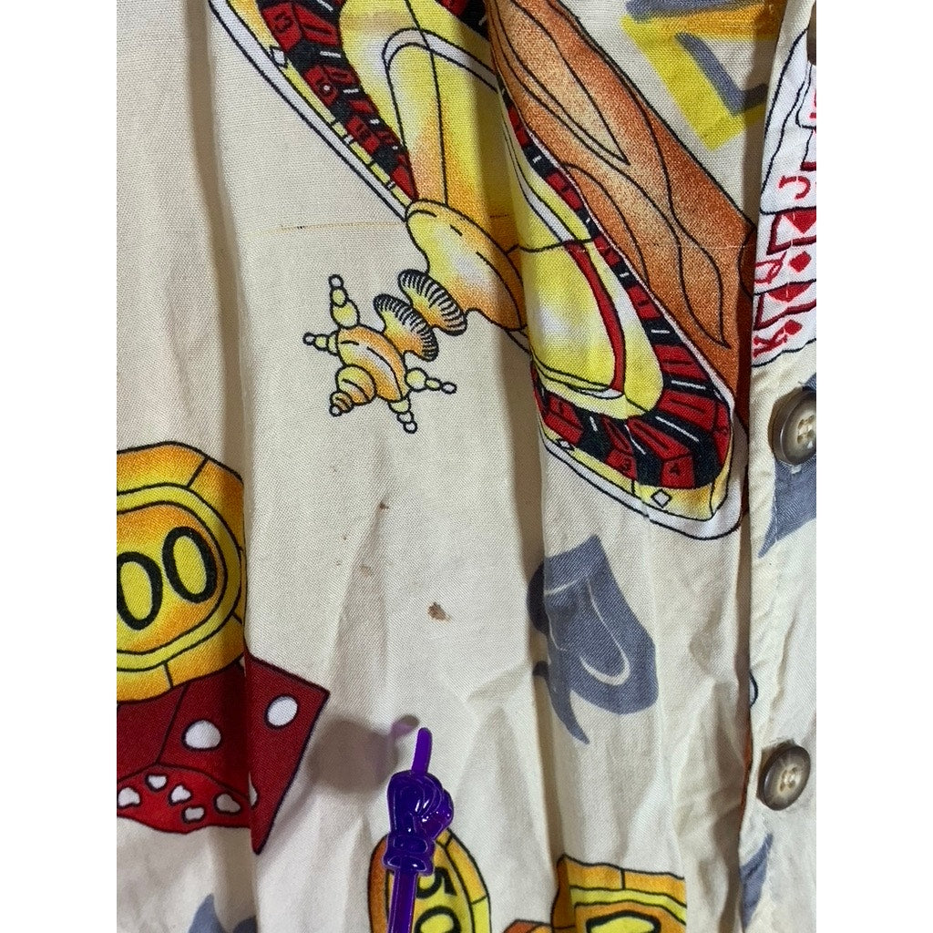 PASSION-1 Men's Vintage Yellow Casino Print Short Sleeve Button-Up Shirt SZ XL