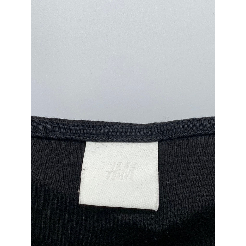 H&M Women's Black Solid Short Puff Sleeve Straight Neck Top SZ M