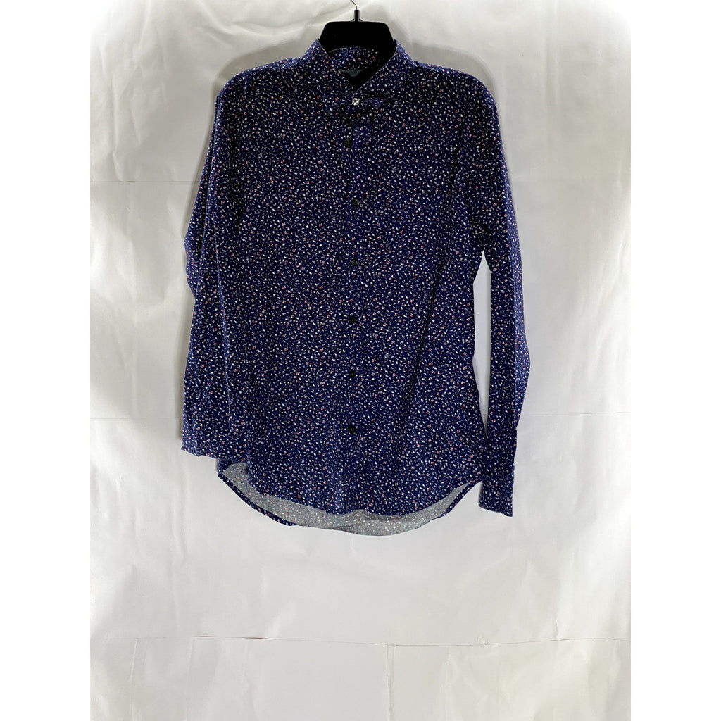 BANANA REPUBLIC Men's Blue Daisy Floral Soft Wash Slim-Fit Button-Up Shirt SZ M