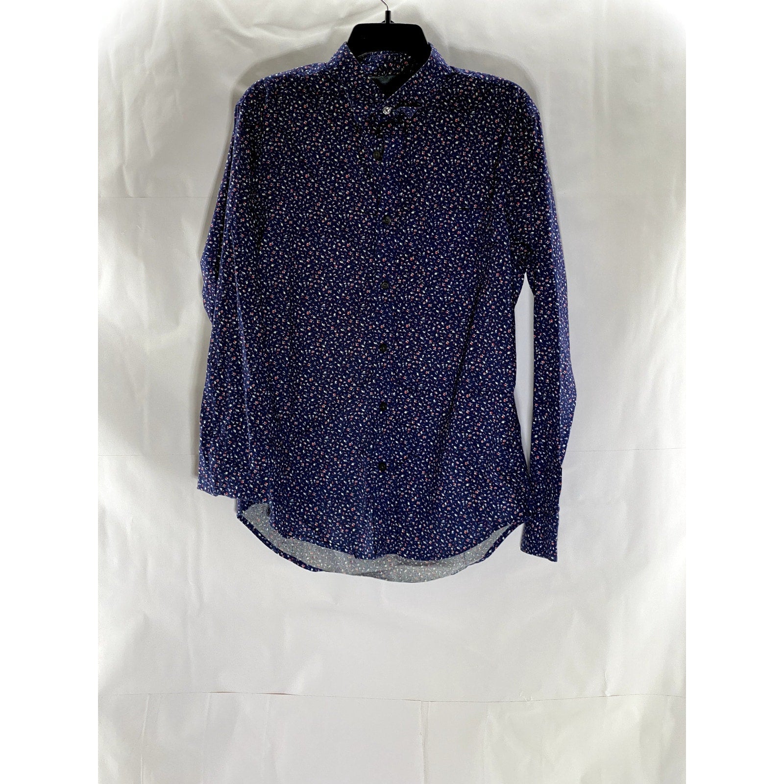 BANANA REPUBLIC Men's Blue Daisy Floral Soft Wash Slim-Fit Button-Up Shirt SZ M