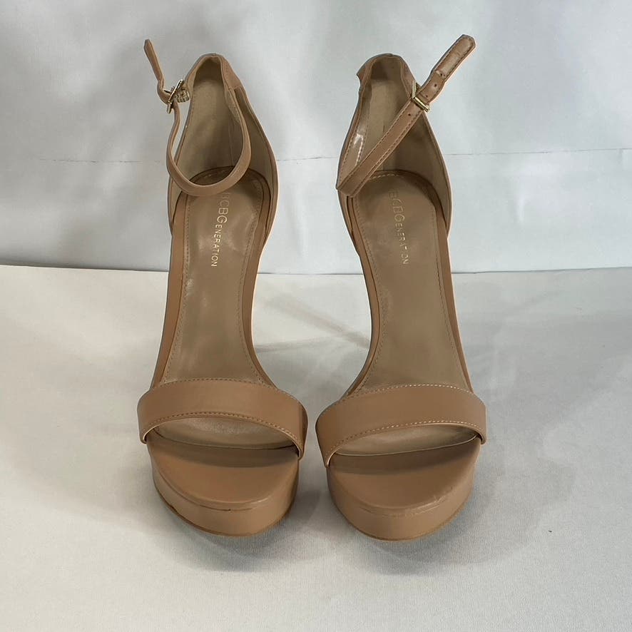 BCBGENERATION Women's Tan Nallah Ankle-Strap Platform Stiletto Sandals SZ 9