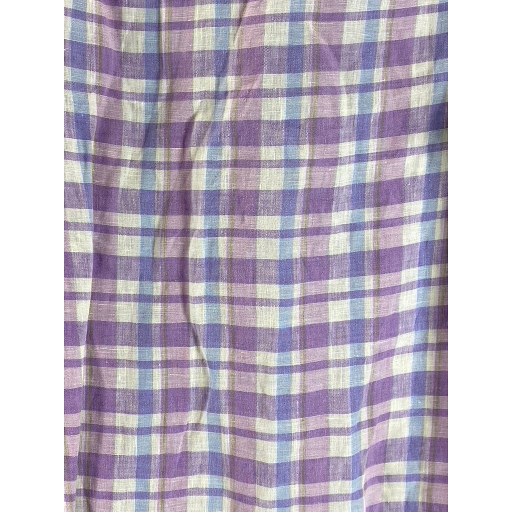 SAKS FIFTH AVENUE Men's Purple/Blue Plaid Linen Button-Up Long Sleeve Shirt SZ M
