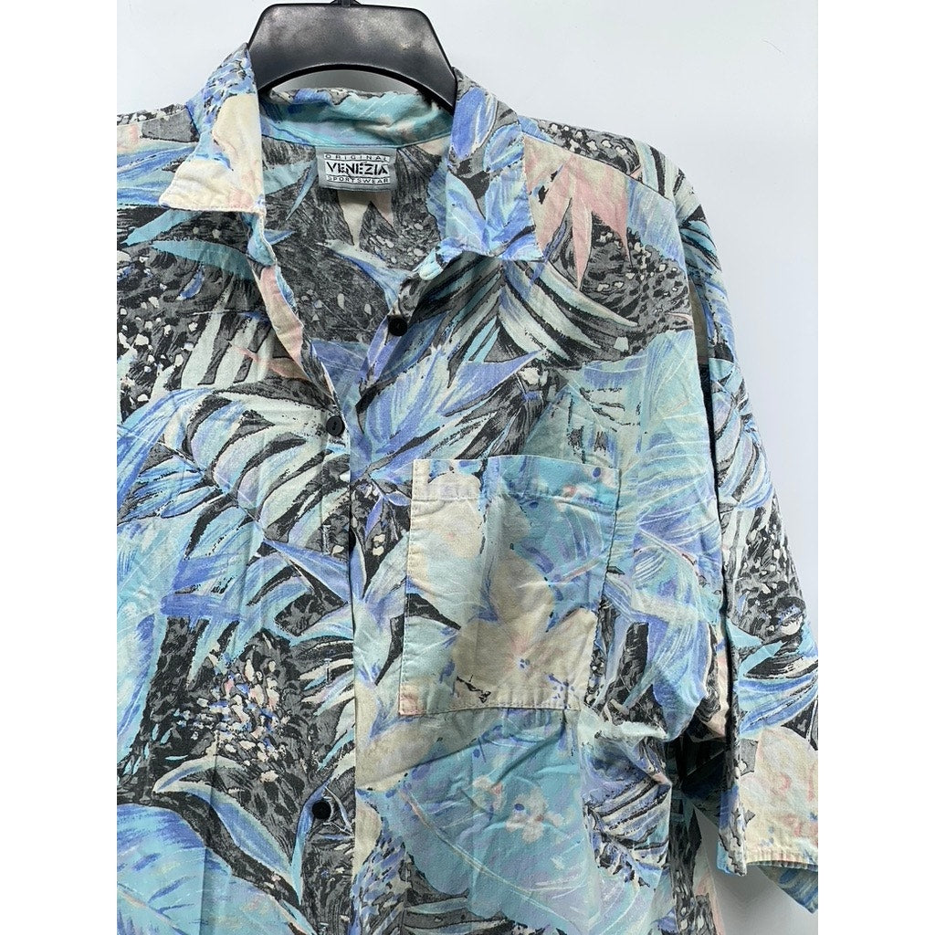 ORIGINAL VENEZIA SPORTSWEAR Men's Blue Floral Tropical Button-Up Shirt SZ L