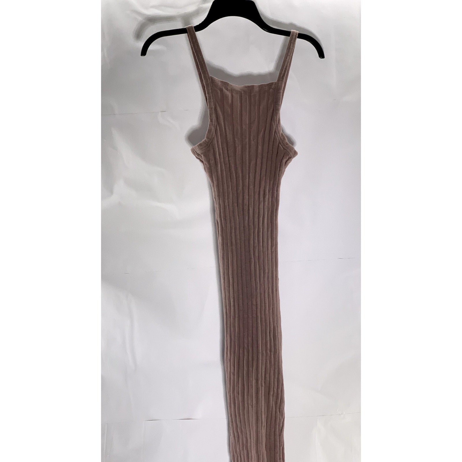 ZARA Women's Taupe Ribbed Straight-Neck Sleeveless Midi Bodycon Halter Dress SZS