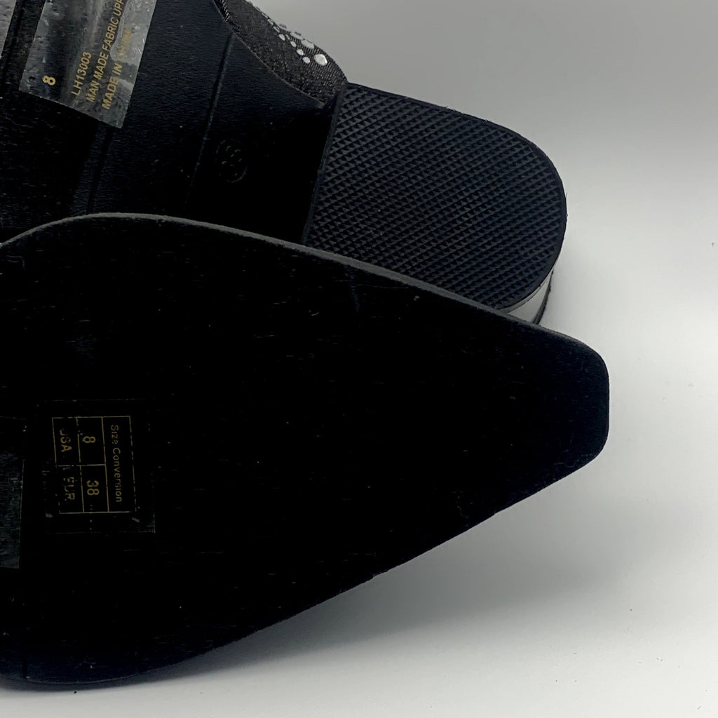 CAPE ROBBIN Women's Black Viv Rhinestone Denim Buckle Pointed-Toe Heels SZ 8