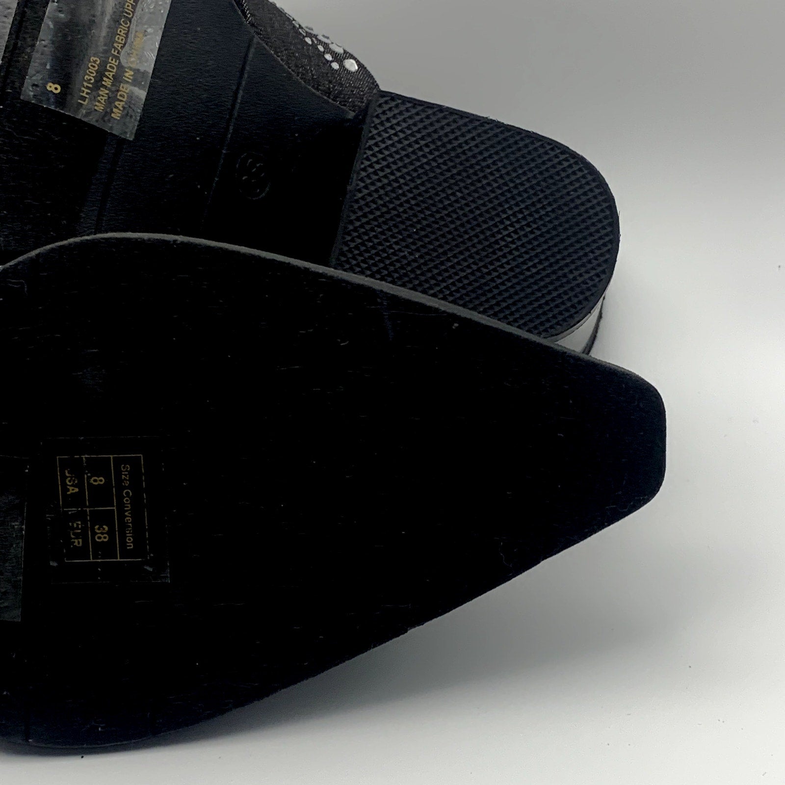 CAPE ROBBIN Women's Black Viv Rhinestone Denim Buckle Pointed-Toe Heels SZ 8