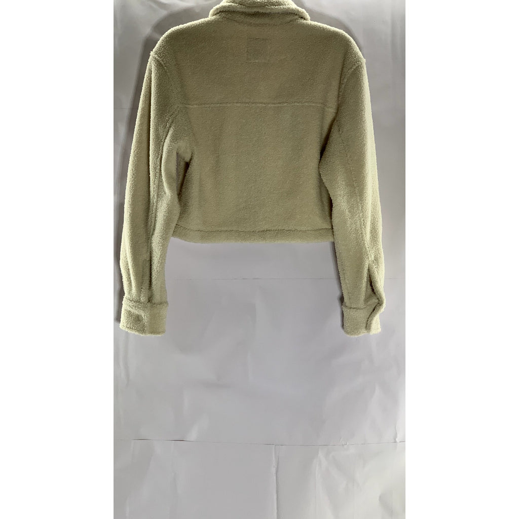 ABERCROMBIE & FITCH Women's Beige Sherpa Snap-Button Cropped Jacket SZ XS