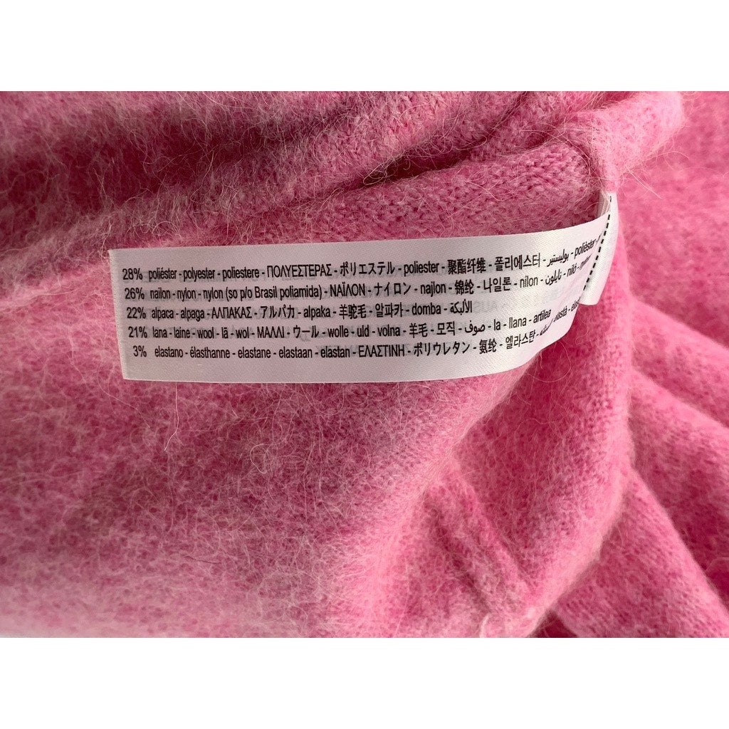 ZARA Women's Pink V-Neck Alpaca-Wool Blend Embellished A-Line Mini Dress SZ L