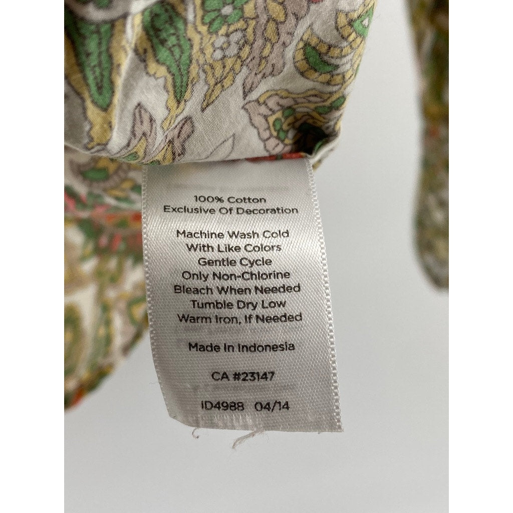 TALBOTS Women’s Petite Tan Multi Floral Print Button-Up Long Sleeve Top SZ 10P