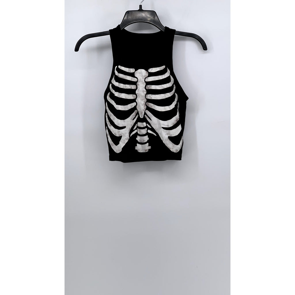 SHEIN Women's Black-White Skeleton Crewneck Sleeveless Cropped Tank SZ M