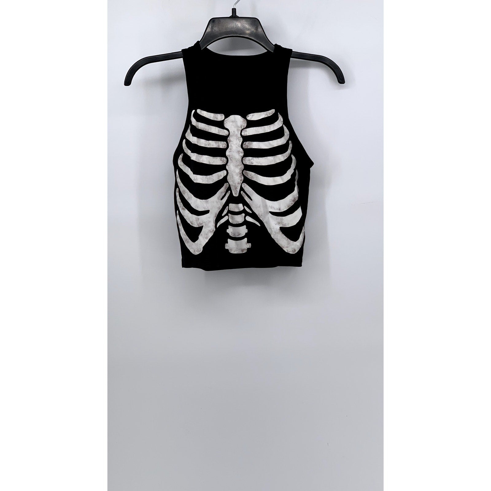 SHEIN Women's Black-White Skeleton Crewneck Sleeveless Cropped Tank SZ M