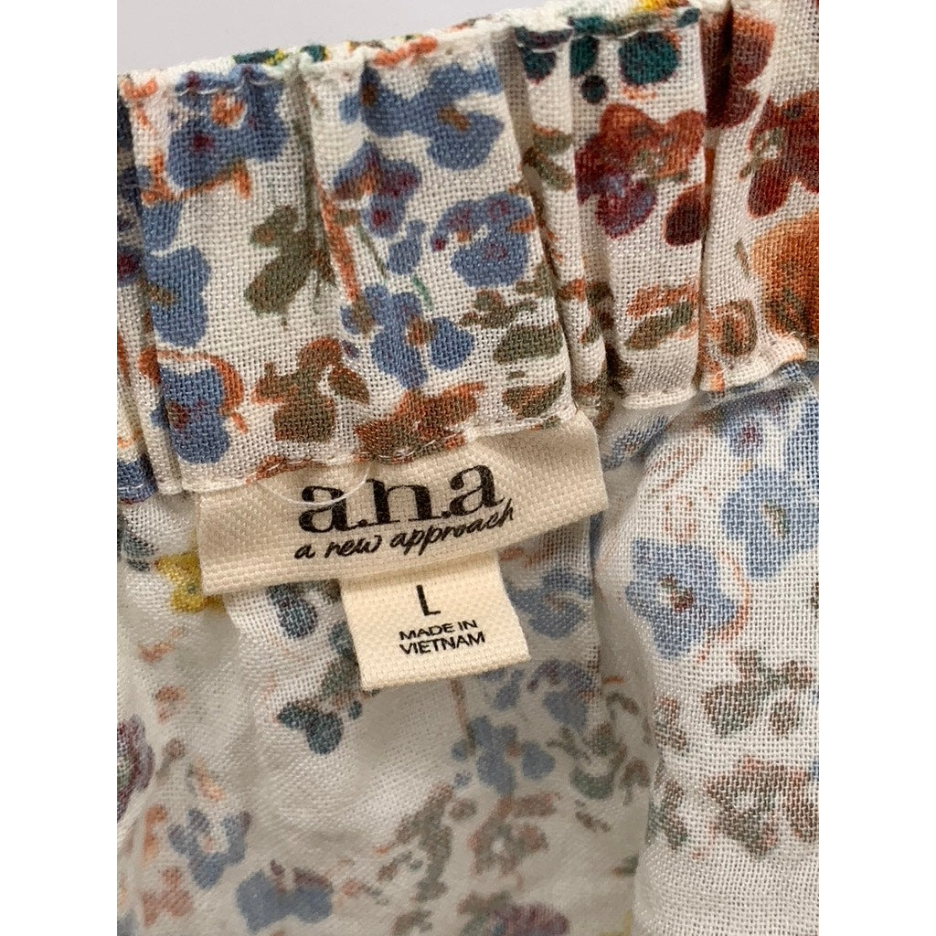 A.N.A A NEW APPROACH Women's White Floral Tie-Sleeve Cotton-Blend Tank Top SZ L