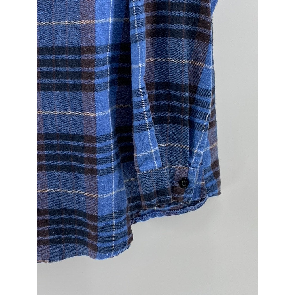SHEIN Women's Blue-Black Plaid Oversized-Fit Button-Up Long Sleeve Top SZ 4