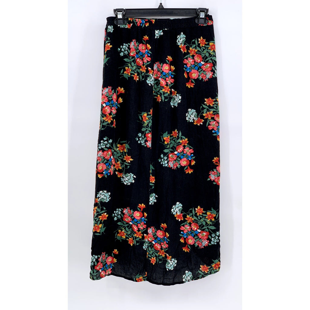 XHILARATION Women's Black Floral Textured Wrap Midi Skirt SZ S