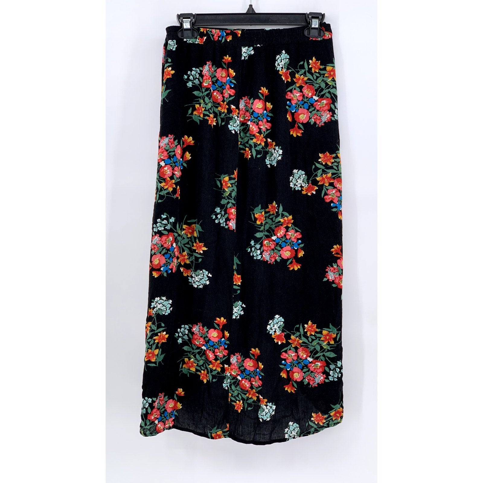 XHILARATION Women's Black Floral Textured Wrap Midi Skirt SZ S