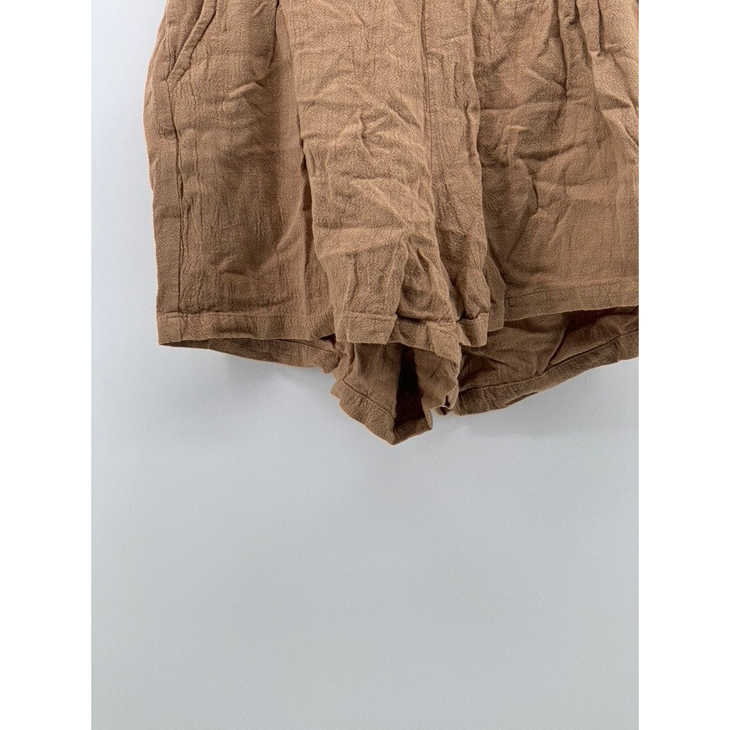 AUTOMET Women's Tan Linen-Blend Textured Pull-On Relaxed-Fit Casual Shorts SZ S