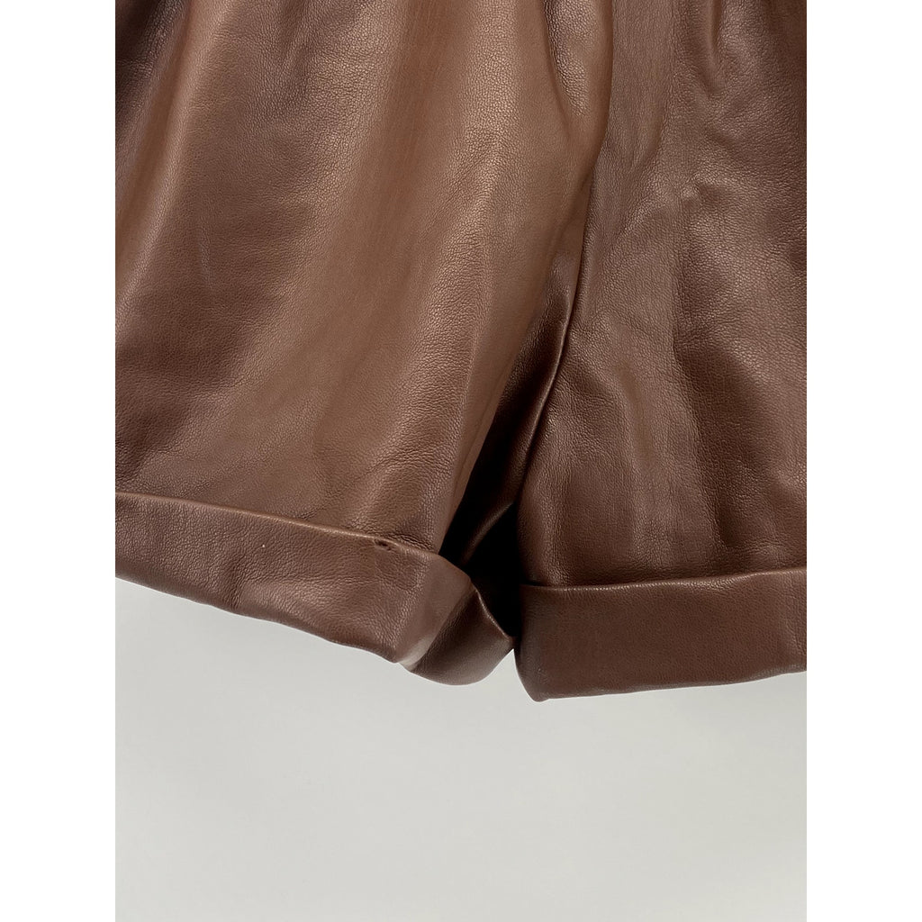 FORVER 21 Women's Brown Faux-Leather Pull-On Cuffed Paperbag Shorts SZ XS