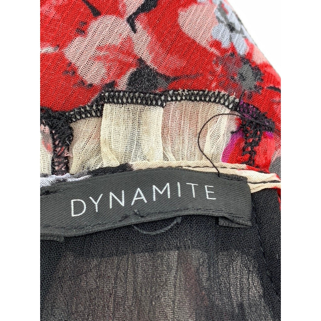 DYNAMITE Women's Black-Pink Floral Halter Sheer Top SZ S