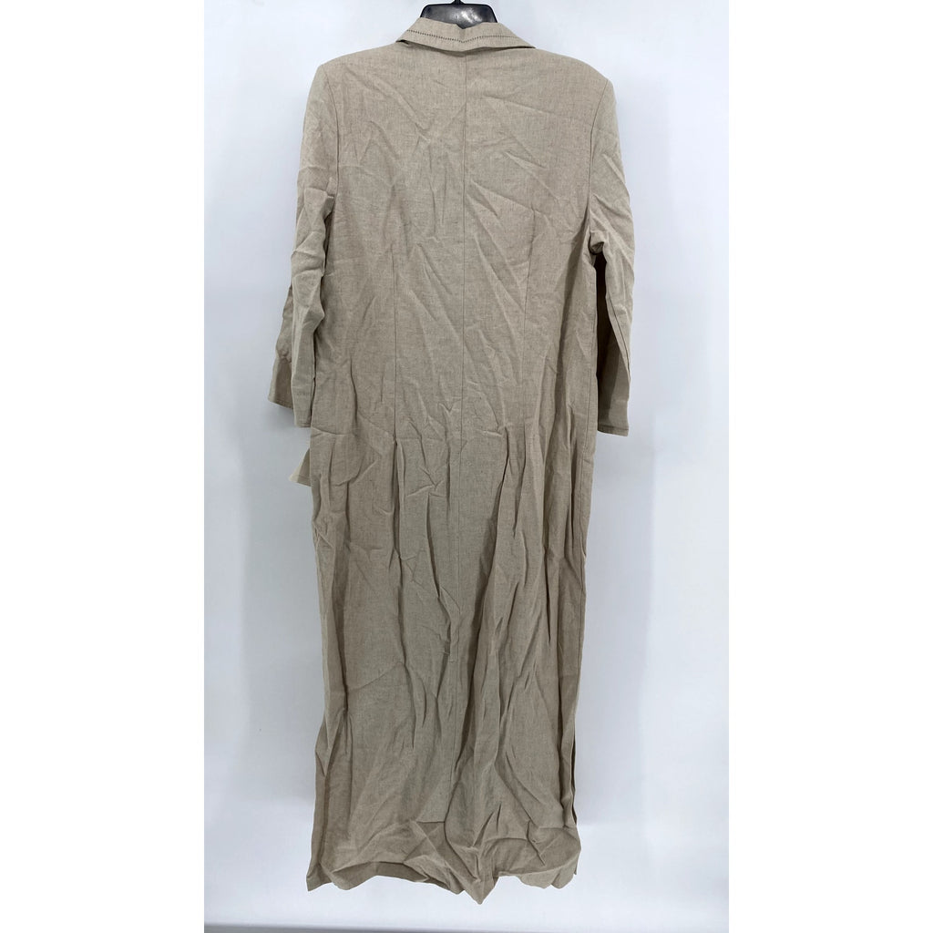 COLDWATER CREEK Women's Linen Tan Collared Maxi Dress SZ 12