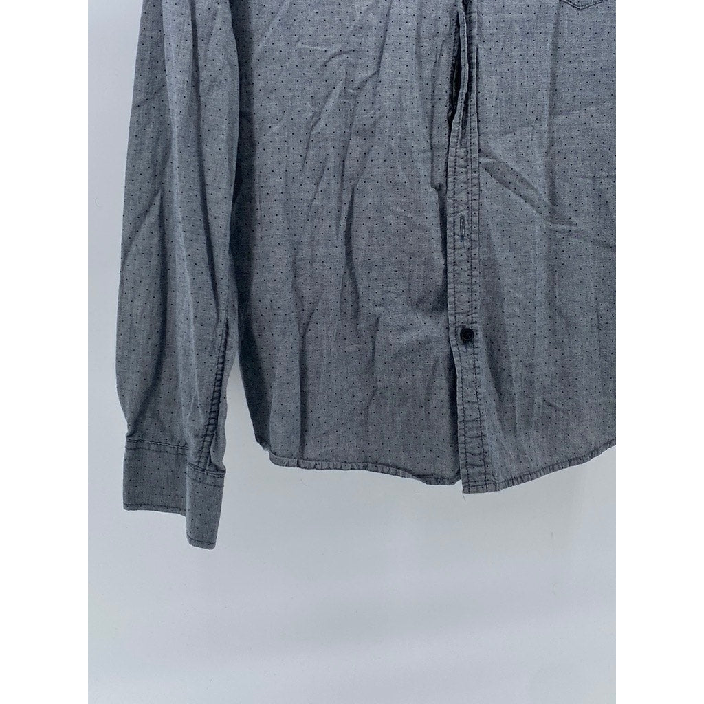 COTTON ON Men's Gray Micro Dot Button-Down Regular-Fit Long Sleeve Shirt SZ M