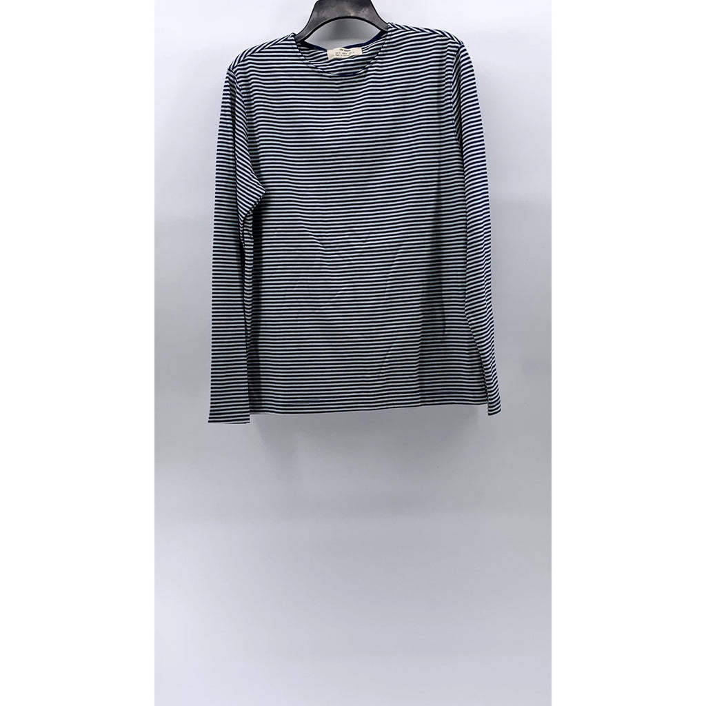 ZARA ORIGINS Women's Blue-White Horizontal Stripe Crewneck Long Sleeve Top SZ M