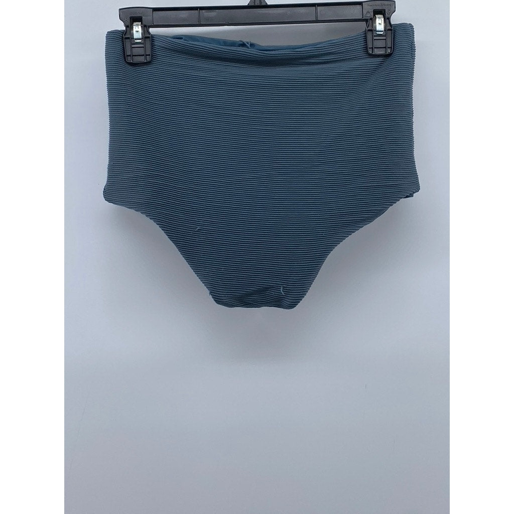 UNBRANDED Women's Dark Blue Ribbed High-Rise Hipster Bikini Bottom SZ S