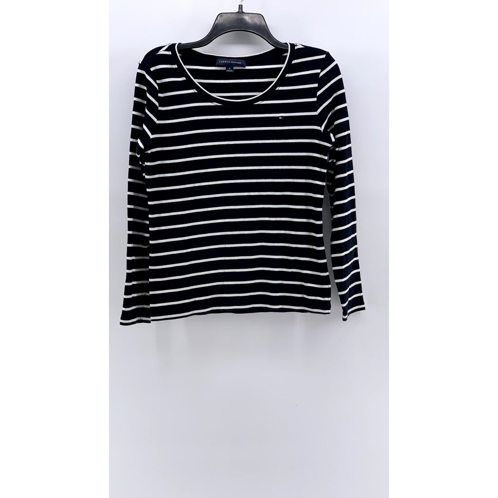 TOMMY HILFIGER Women's Navy-White Striped Long Sleeve Top SZ M
