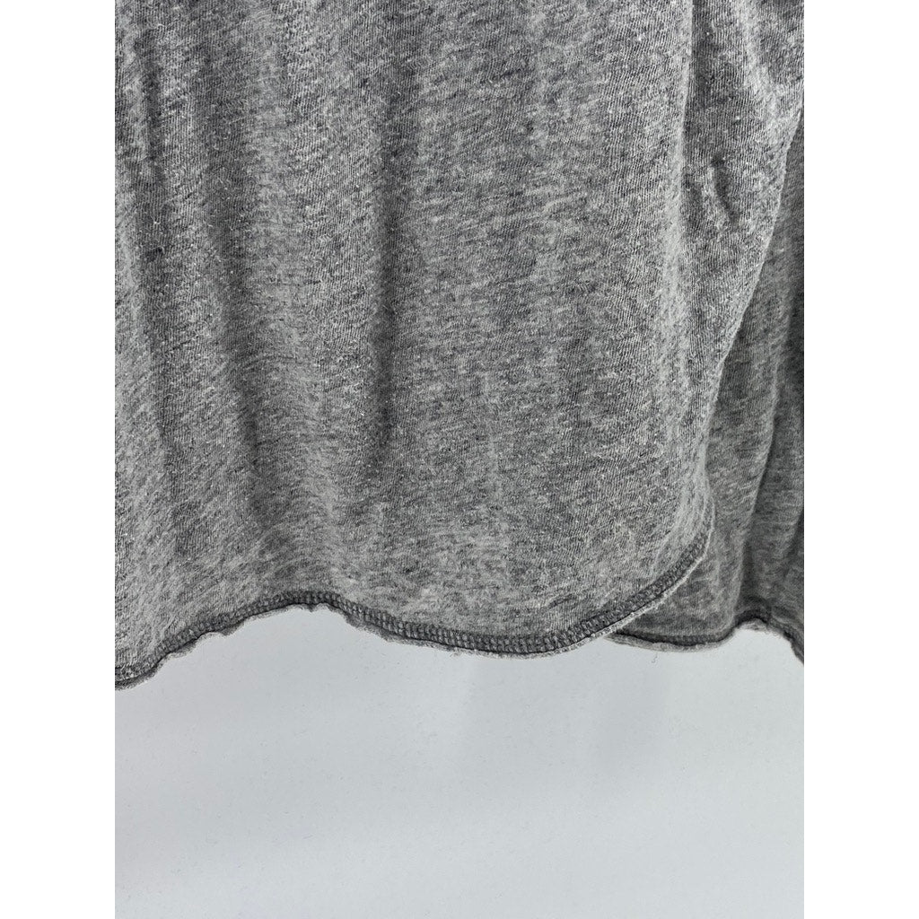 H&M Women's Gray Cotton-Linen Scoop-Neck Relaxed Fit Long Sleeve Casual Top SZXL