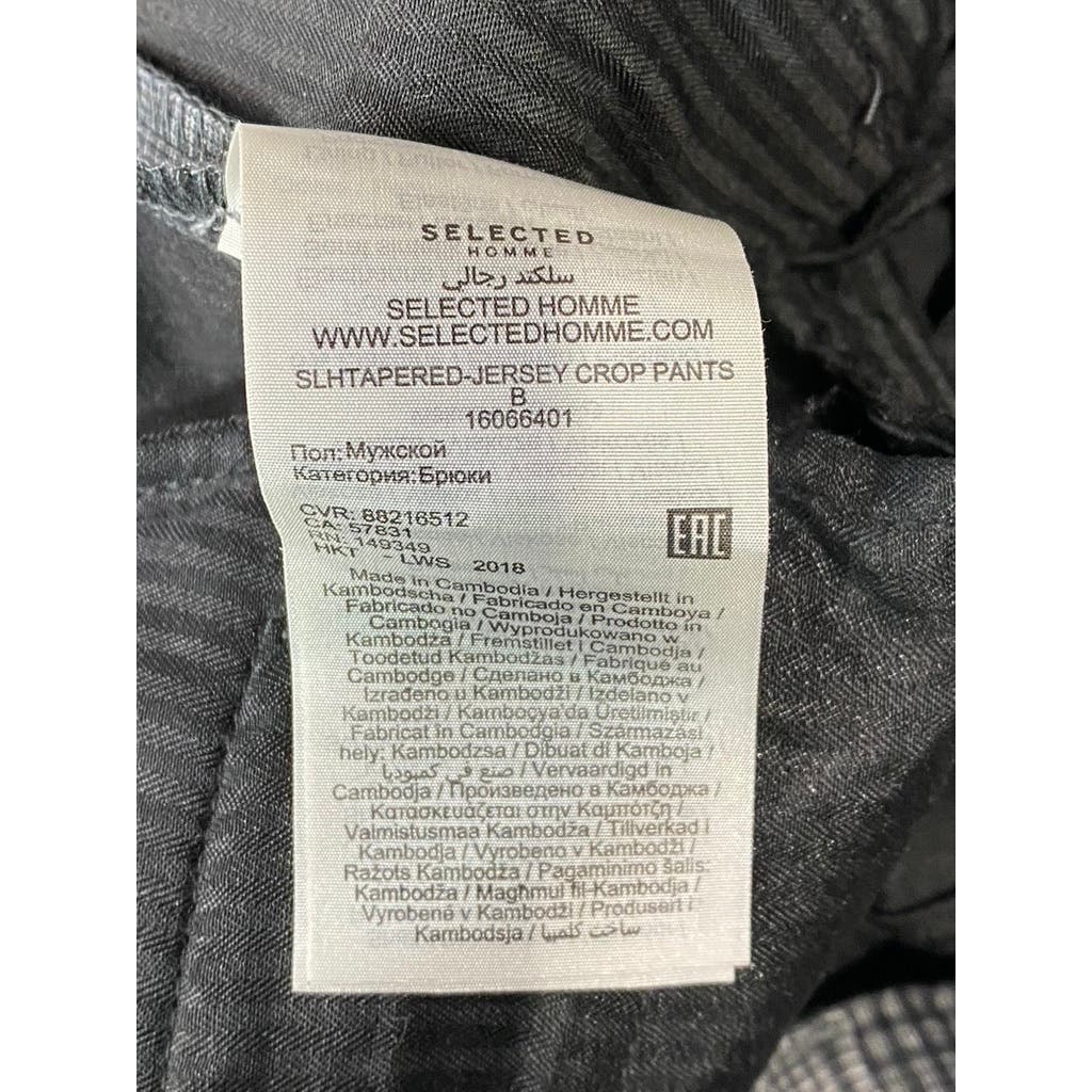 SELECTED HOMME Men's Charcoal Plaid Slight Tapered Jersey Cropped Pants SZ XL