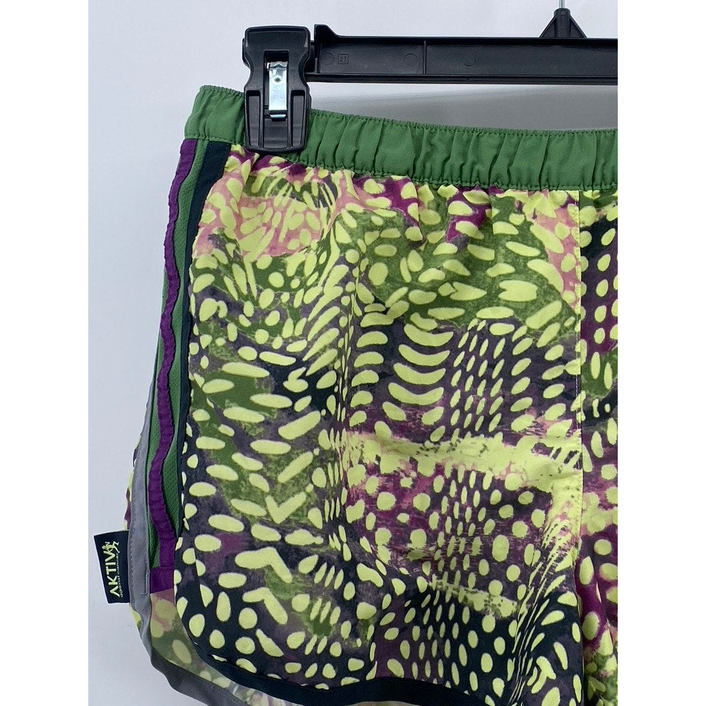 ADIDAS Women's Green Printed Climalite Elastic Waist Active Running Shorts SZ S