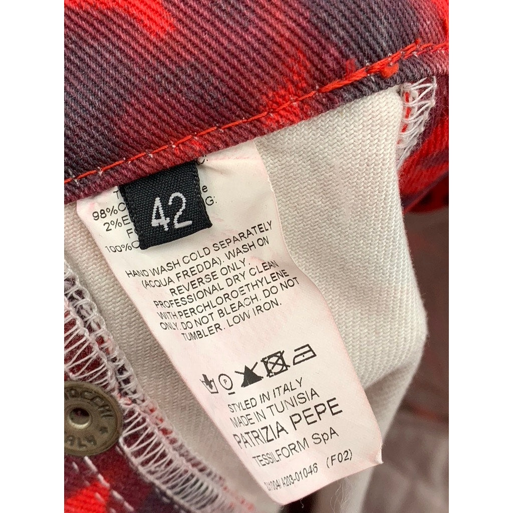 PATRIZIA PEPE Women's Red Printed Front-Zipper Straight Mini Skirt SZ 42(US6)