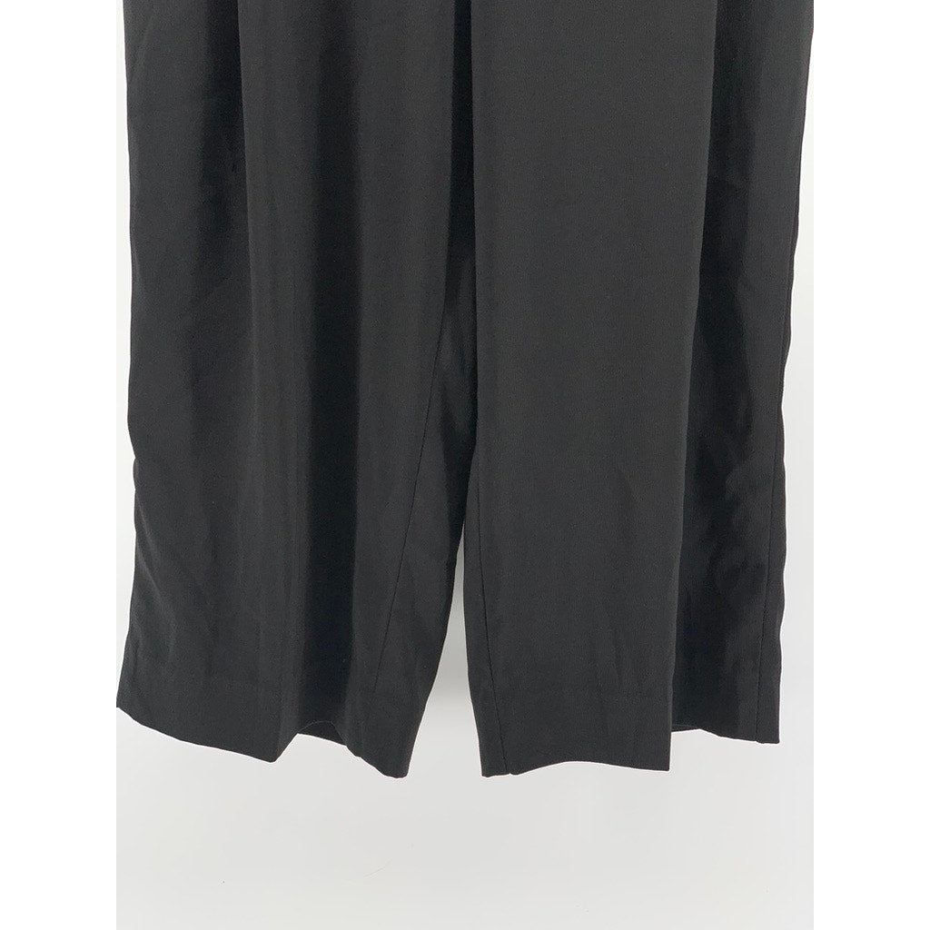 ZARA Women's Black Side-Button Wide-Leg Cropped Pants SZ L