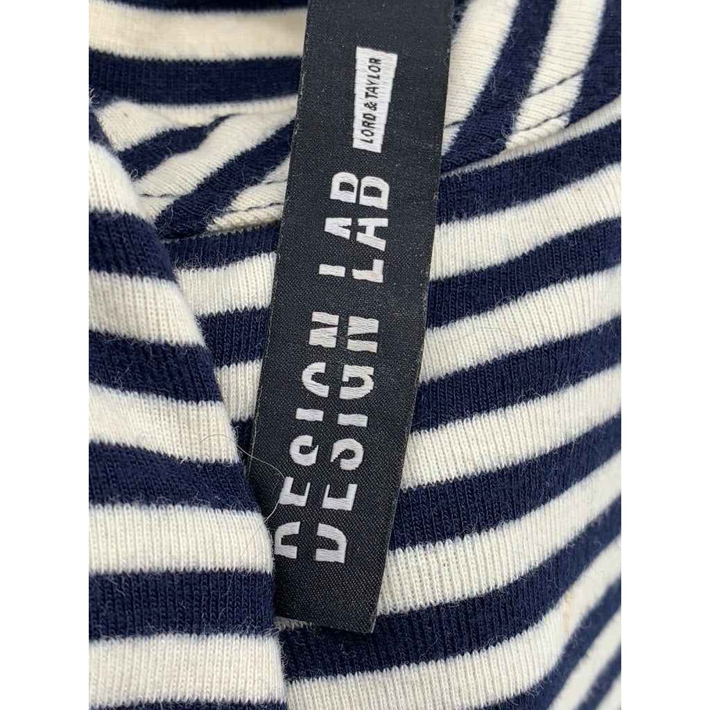DESIGN LAB LORD & TAYLOR Women's Navy-White Striped Crewneck Maxi Dress SZ XS