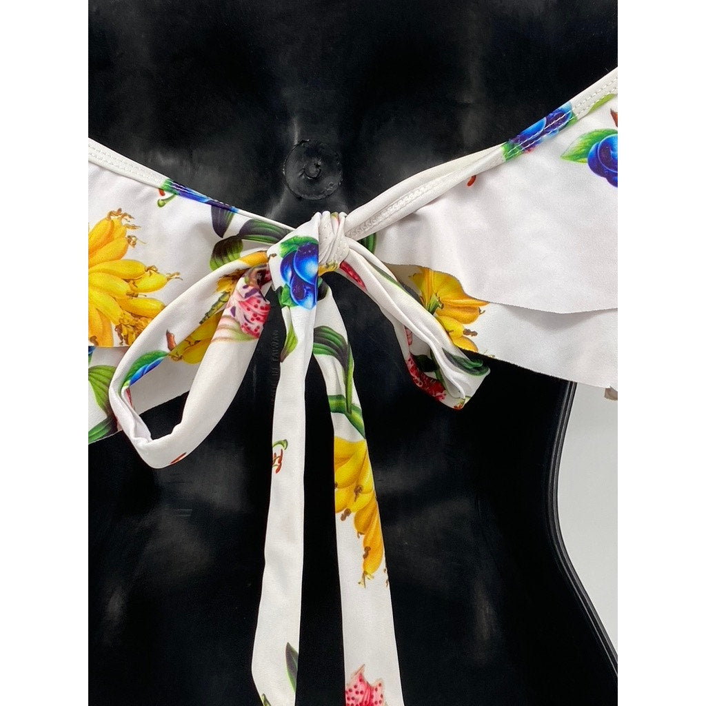 UNBRANDED Women's White Floral Bathing Suit Top Size XL