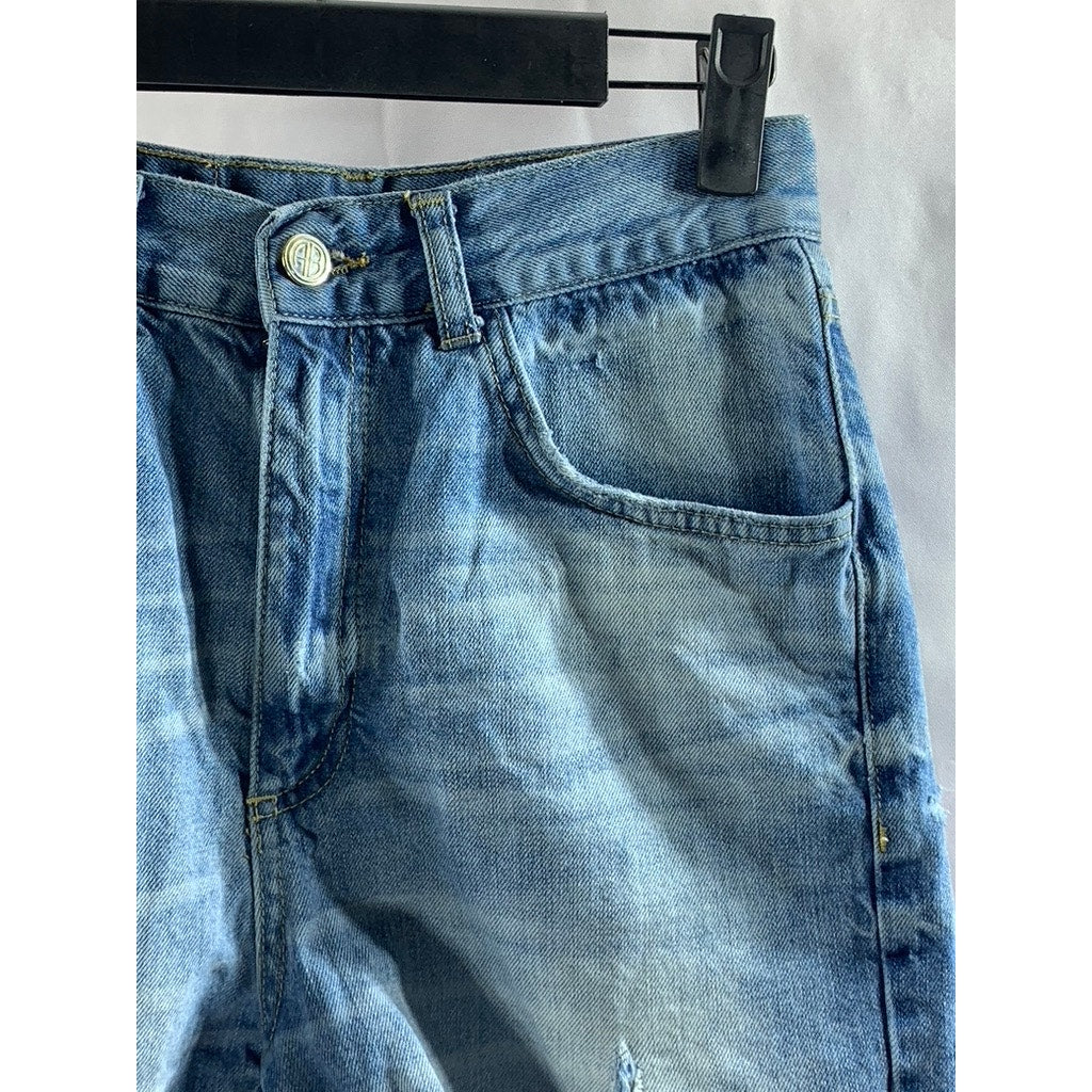 ANINE BING Women's Light Blue Denim Raw-Hem Straight Shorts SZ 24