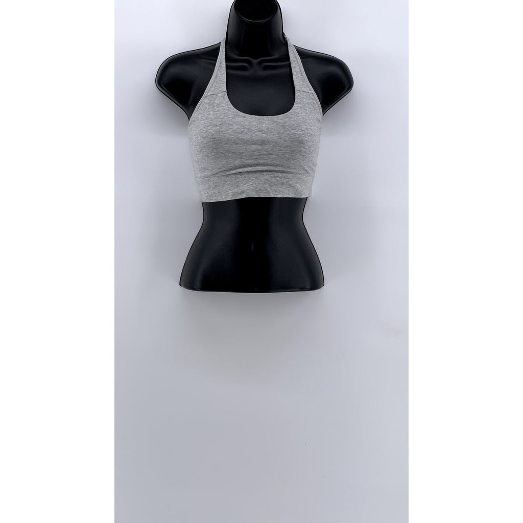 AUDEN Women's Light Gray Scoop-Neck Halter Crop Top SZ S
