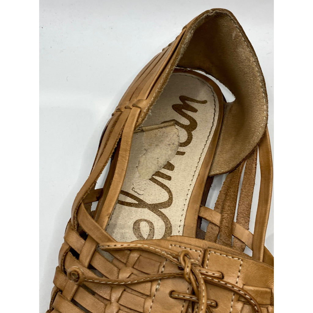 SAM EDELMAN Women's Brown Leather Avianna Lace-Up Huarche Flats SZ 8.5