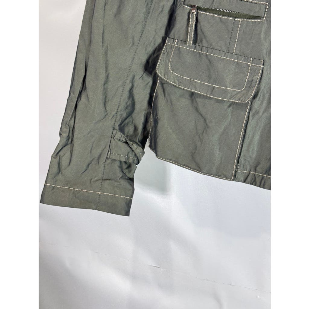 LUCIANO BARBERA Women's Army Green Metallic Waxed Utility Military Jacket SZ 44