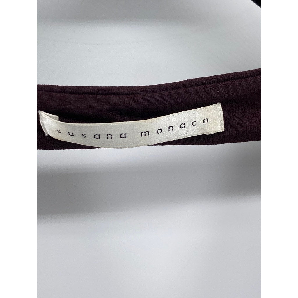 SUSANA MONACO Women's Burgundy Scoop-Neck Long Bell Sleeve Open-Back Dress SZ XS