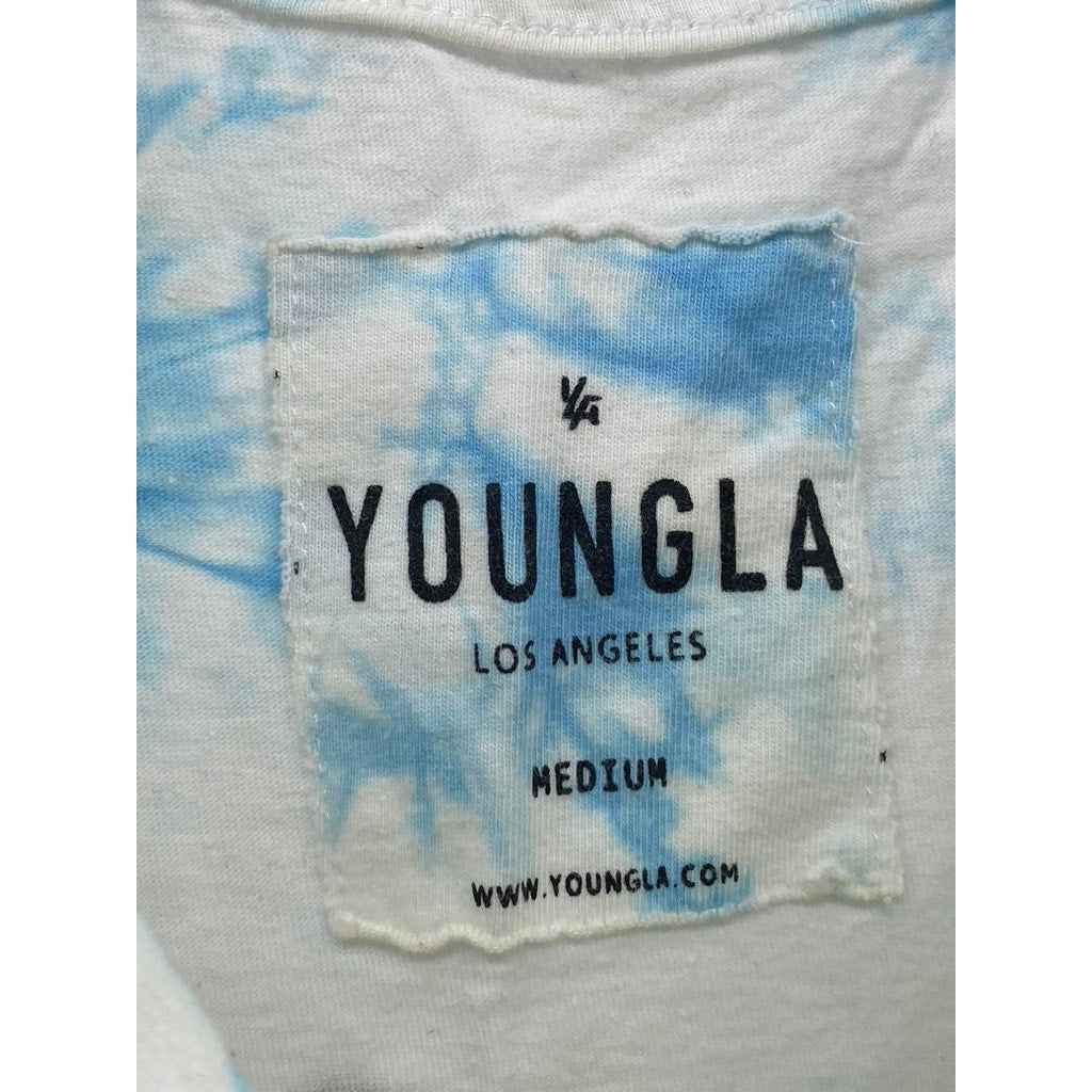 YOUNGLA Men's White-Blue Tie-Dye Crewneck Sleeveless Muscle T-Shirt SZ M