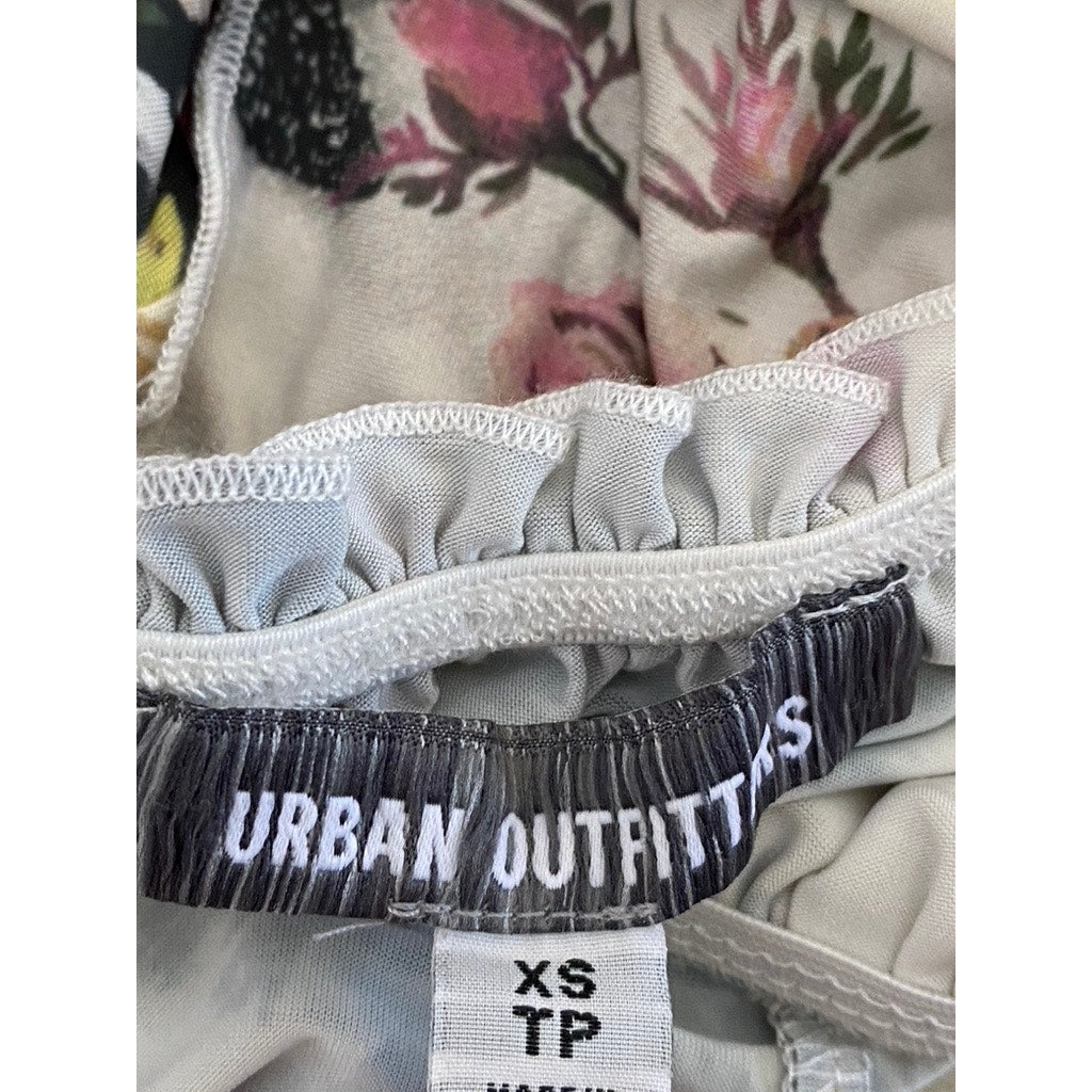 URBAN OUTFITTERS Women's White Floral Ruffle Corset Cropped Top SZ XS