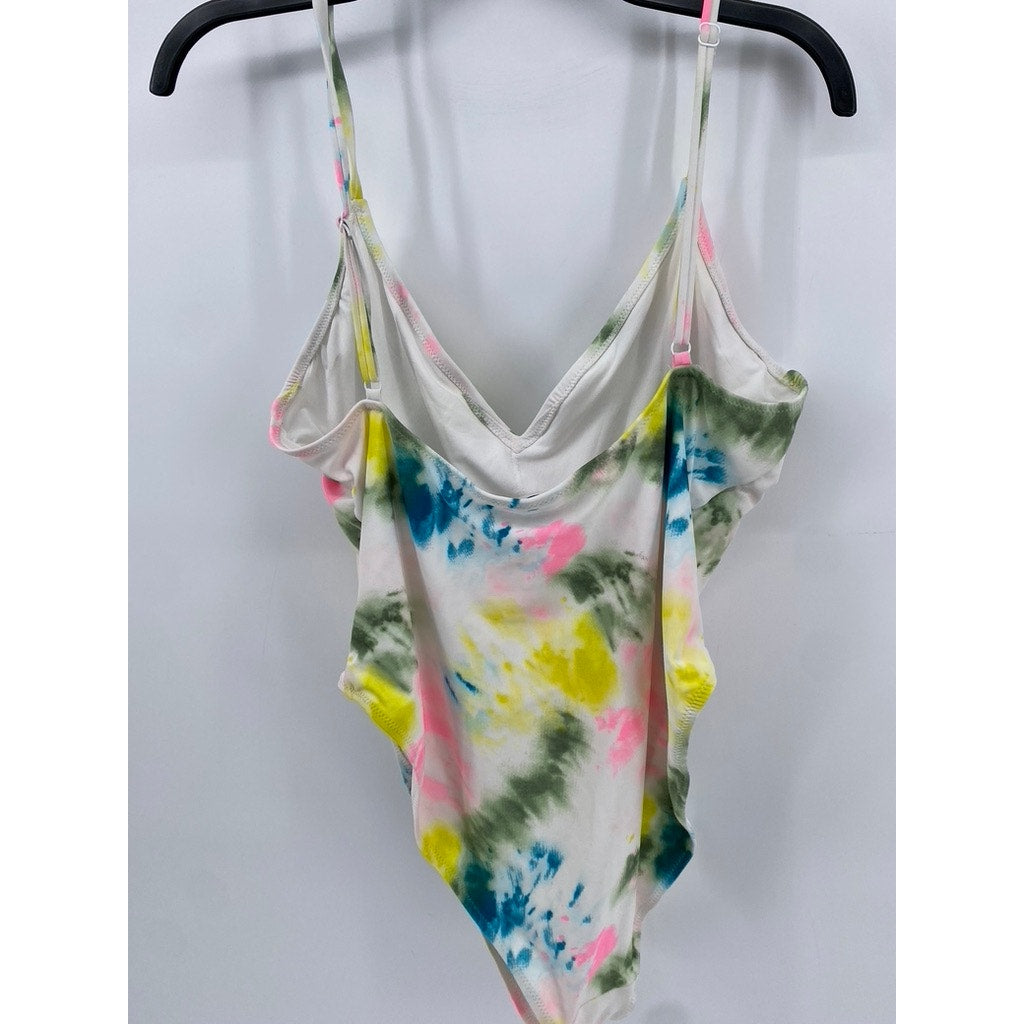 OLD NAVY Women's White-Multi Tie-Dye V-Neck One-Piece Swimsuit SZ XL