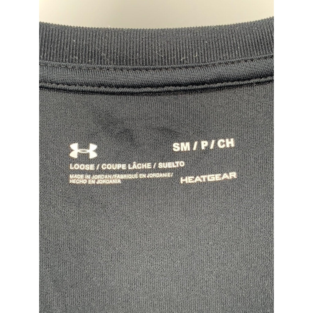 UNDER ARMOUR Women's Black-White Logo Loose Crewneck Short Sleeve Active Top SZS